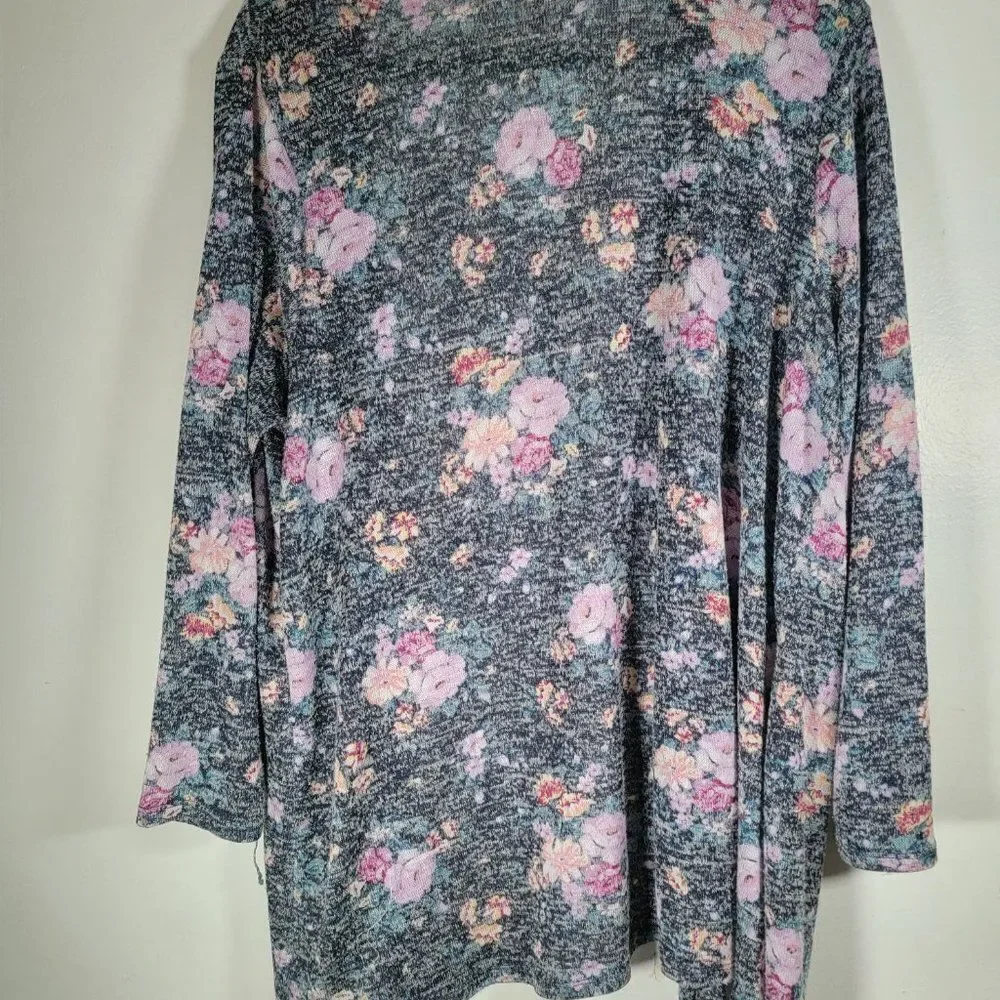 Wallflower Womens Black Floral Open Front Long Sleeve Cardigan Sweater Size XL